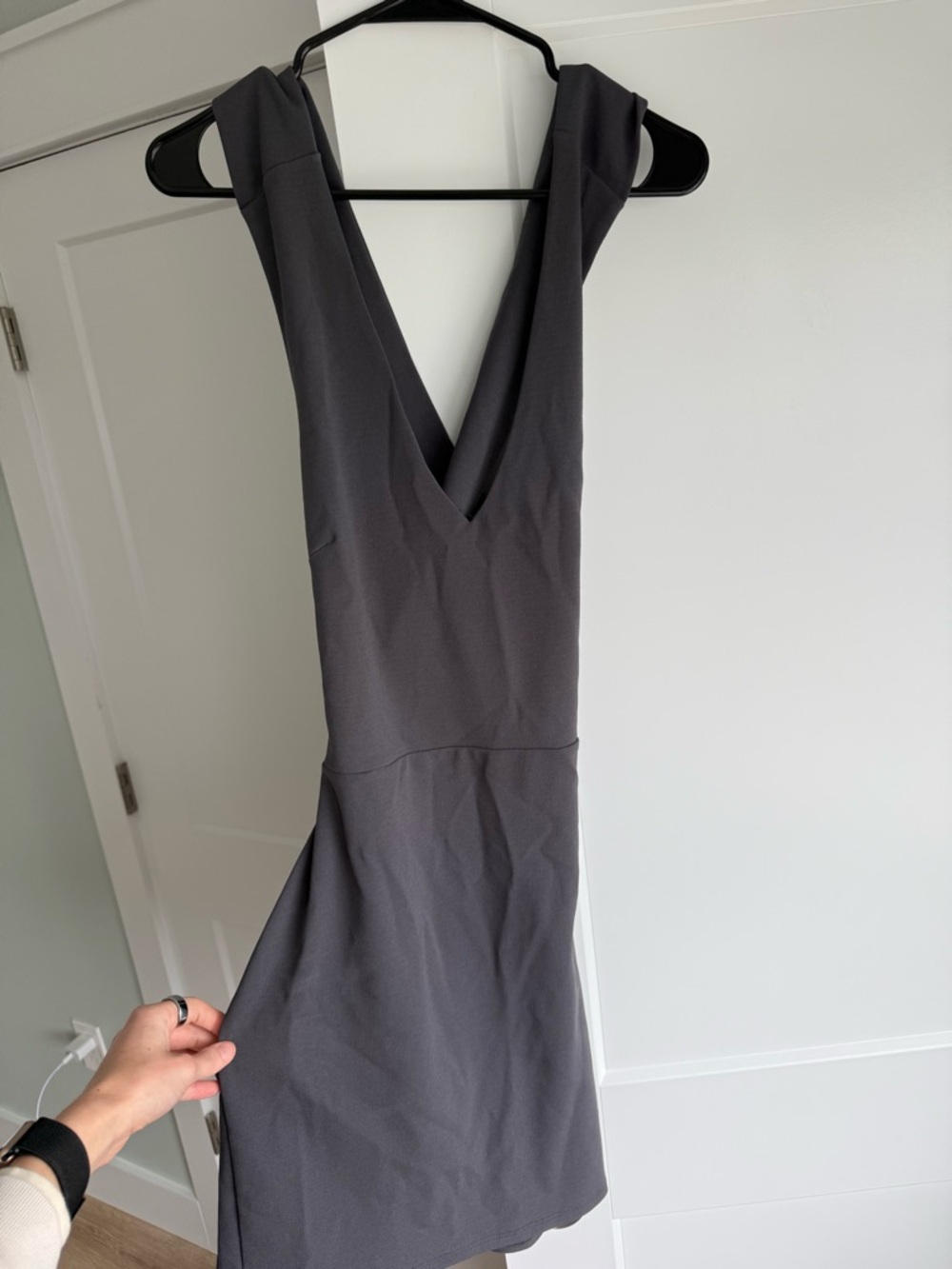 Soprano Backless Deep V-Neck Dress in Charcoal